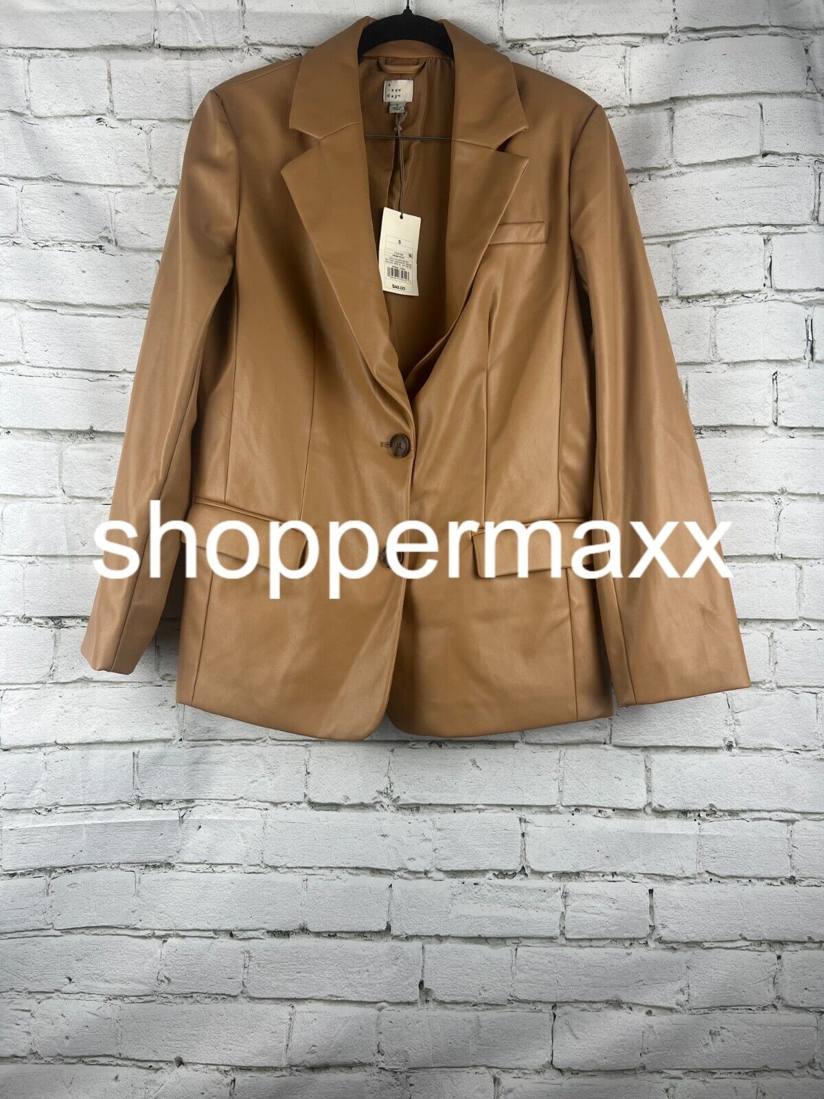 Women's Faux Leather Relaxed Fit Blazer - A New Day, Brown, S