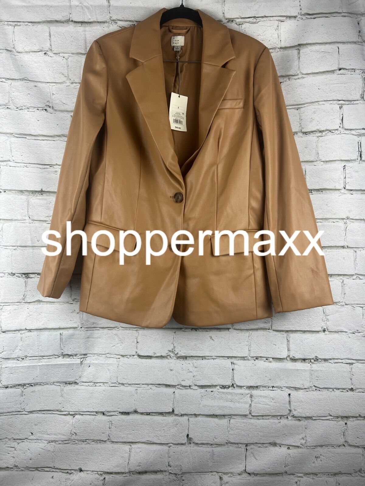Women's Faux Leather Relaxed Fit Blazer - A New Day, Brown, S