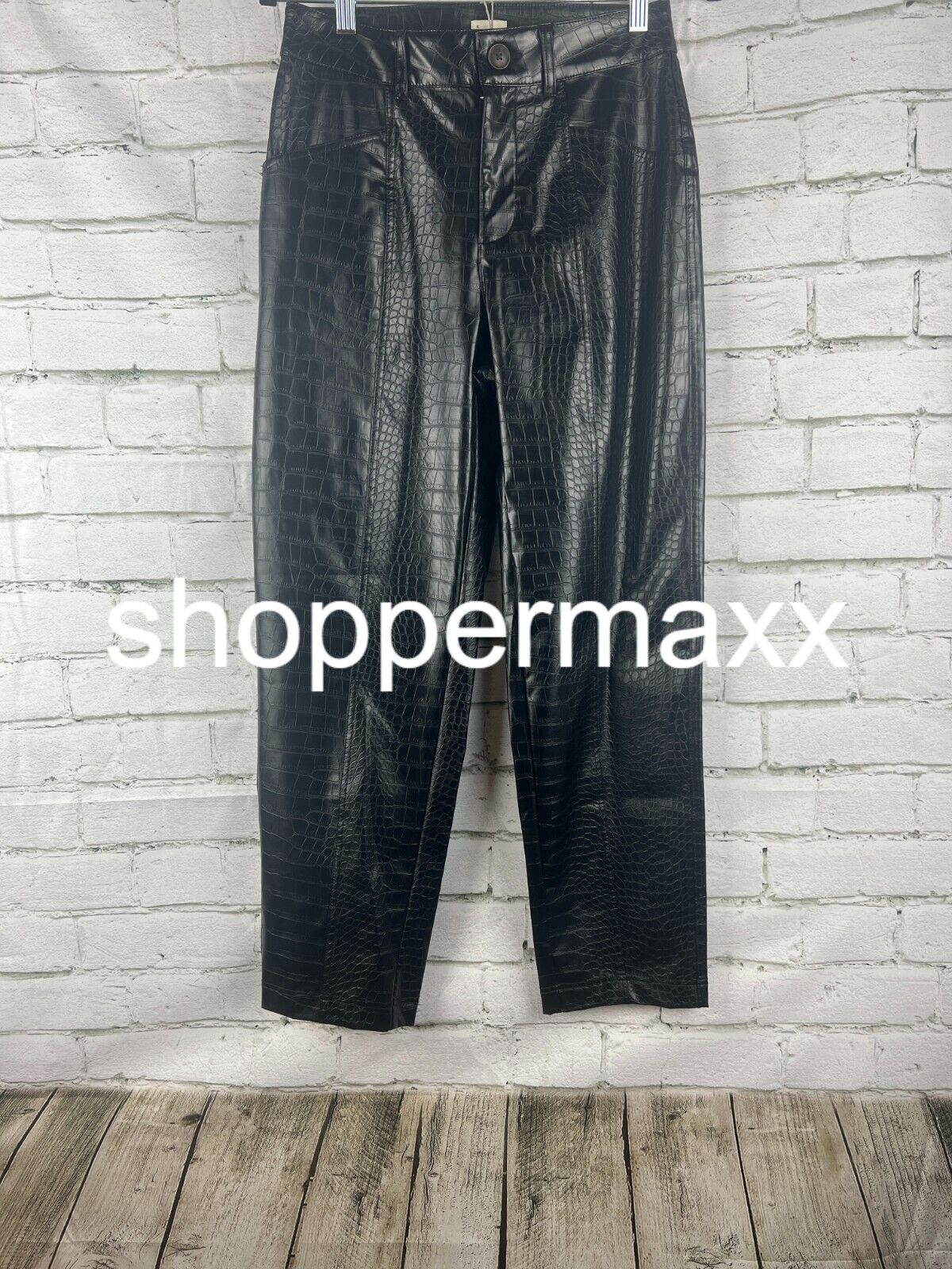 Women's High-Rise Faux Croc Pants - A New Day, Black, 4