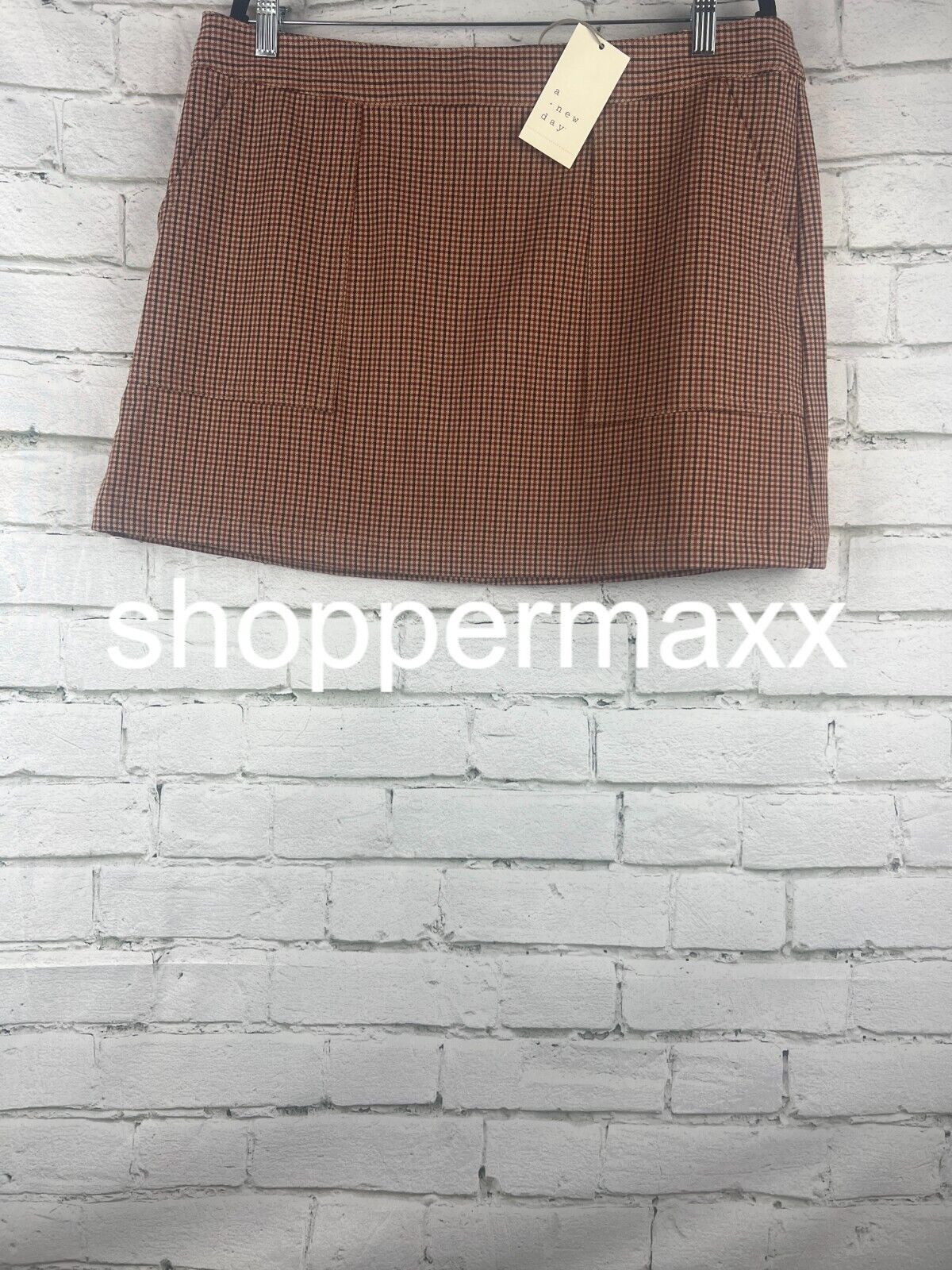 Women's Mini Skirt - A New Day, Brown Plaid, L