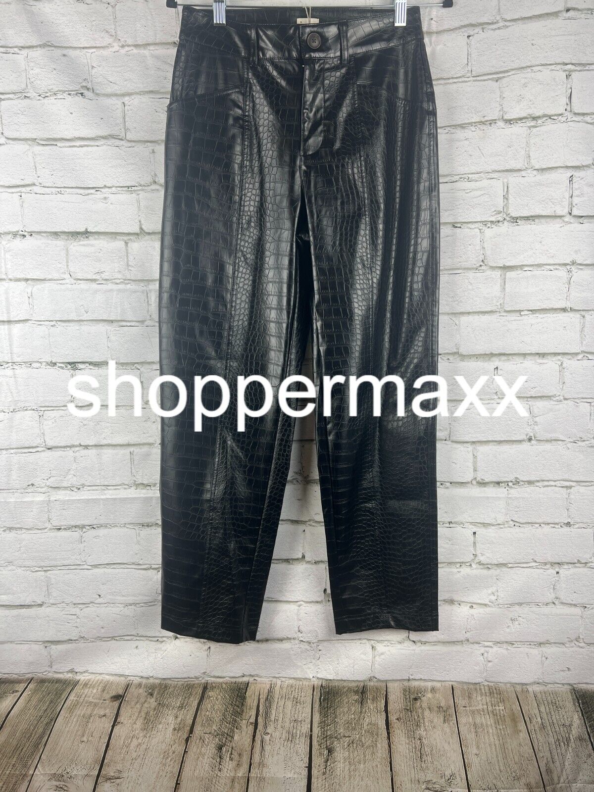 Women's High-Rise Faux Croc Pants - A New Day, Black, 4