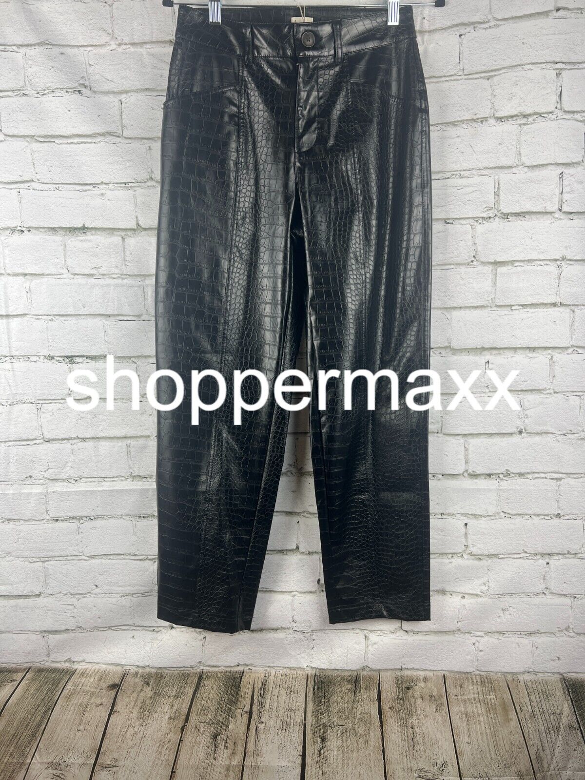 Women's High-Rise Faux Croc Pants - A New Day, Black, 4