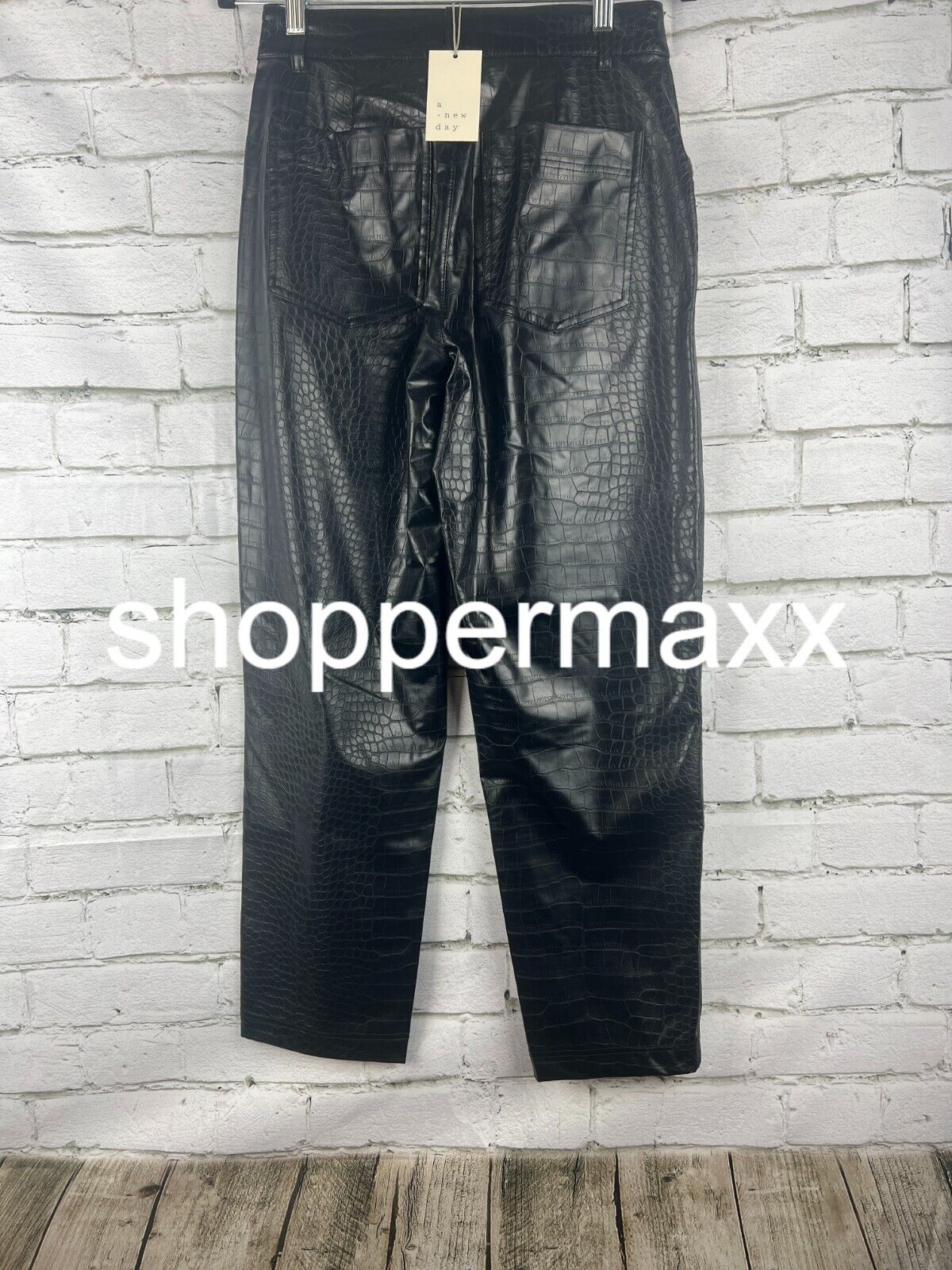 Women's High-Rise Faux Croc Pants - A New Day, Black, 4