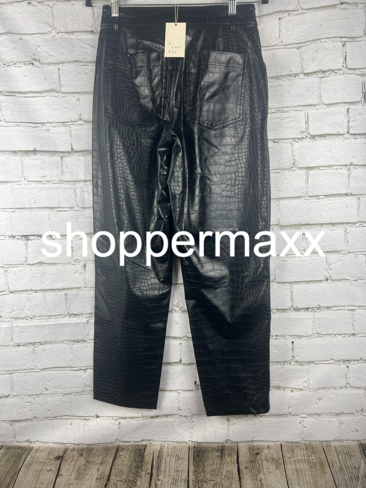 Women's High-Rise Faux Croc Pants - A New Day, Black, 4