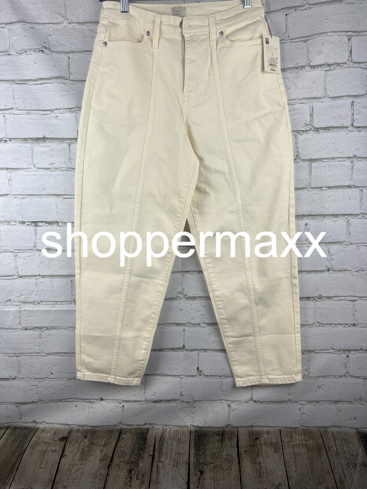 Women's High-Rise Carrot Leg Denim Pants - A New Day, Off-White, 4