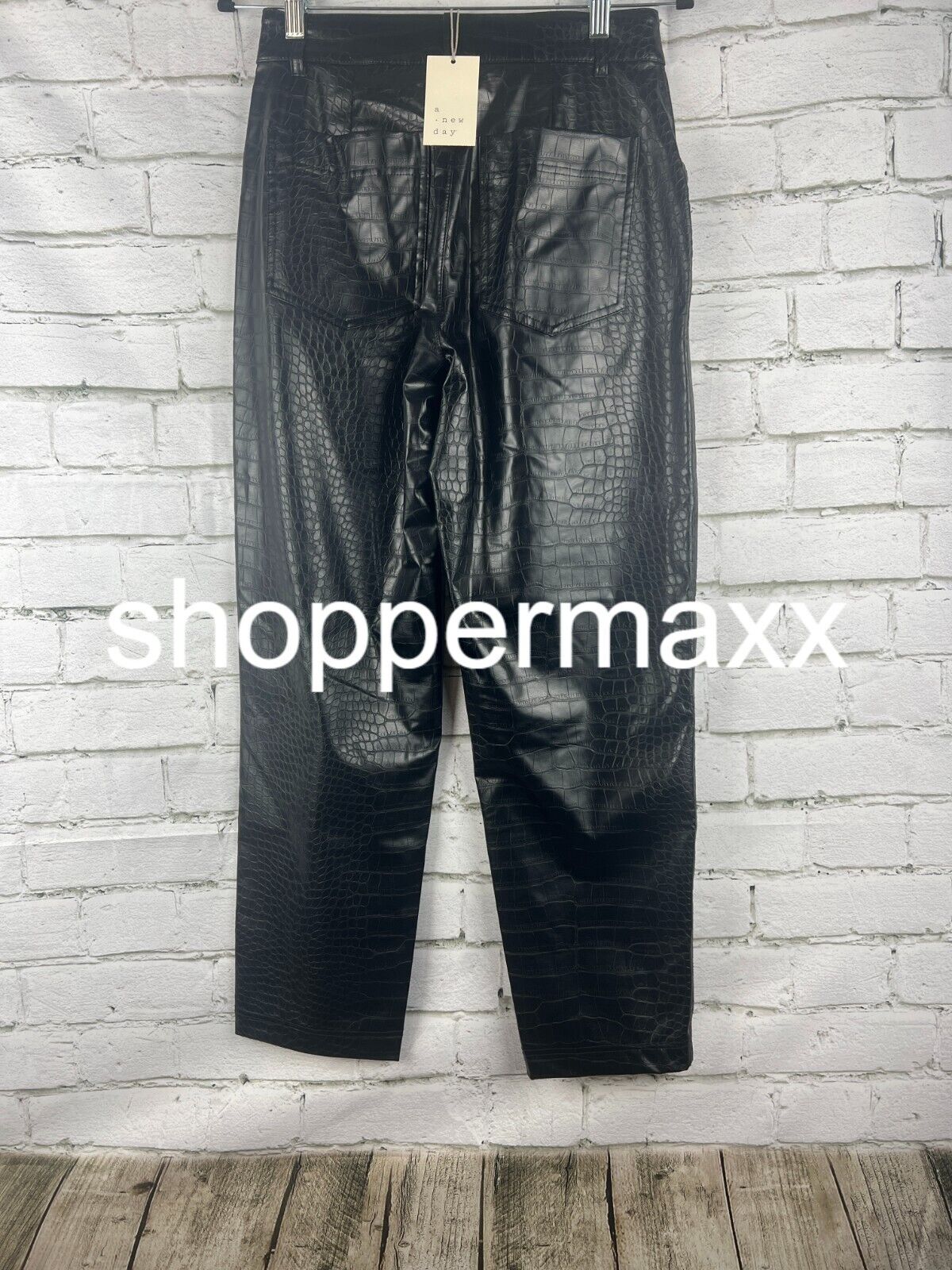 Women's High-Rise Faux Croc Pants - A New Day, Black, 4