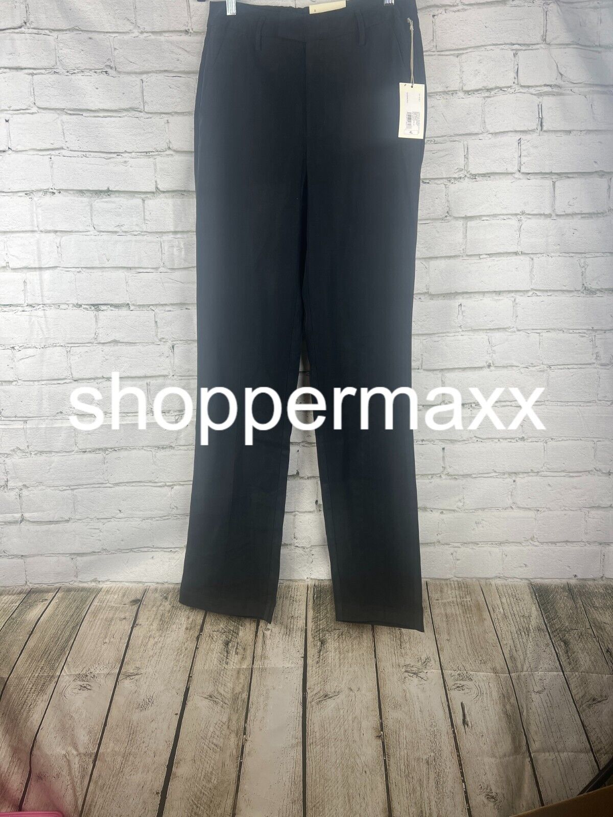 Women's High-Rise Regular Fit Full Length Straight Trousers -A New Day, Black,4L