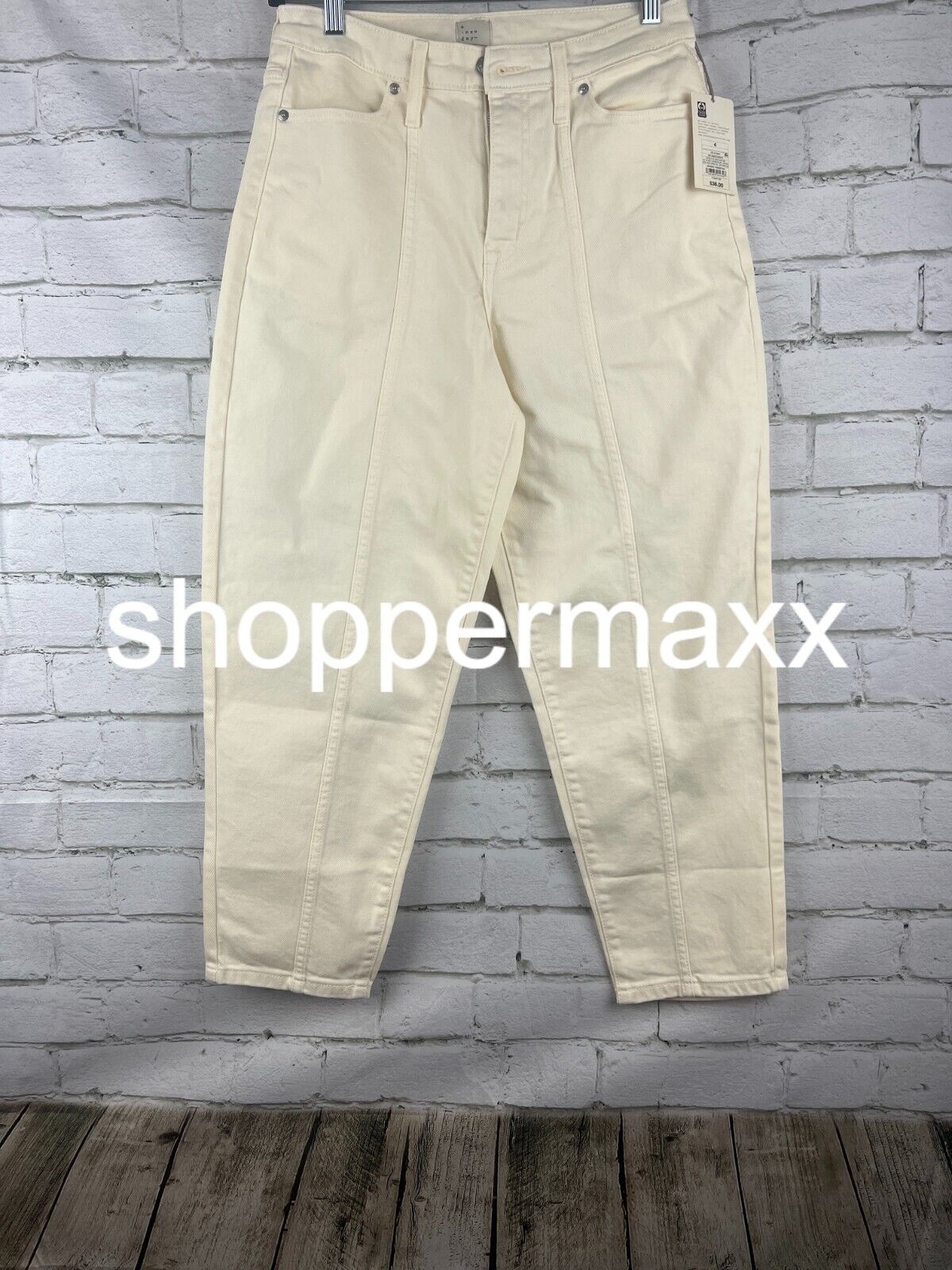 Women's High-Rise Carrot Leg Denim Pants - A New Day, Off-White, 4