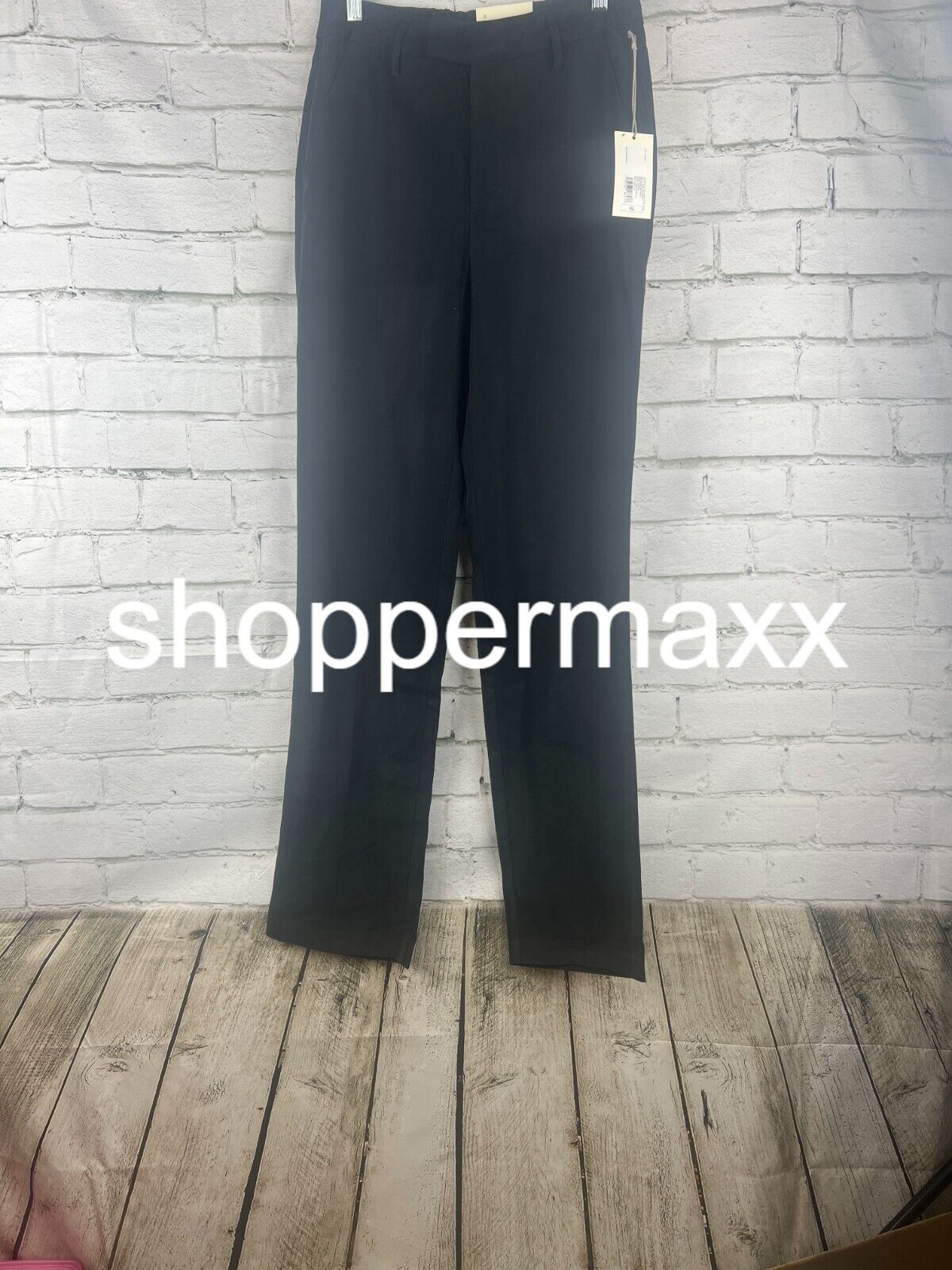 Women's High-Rise Regular Fit Full Length Straight Trousers -A New Day, Black,4L