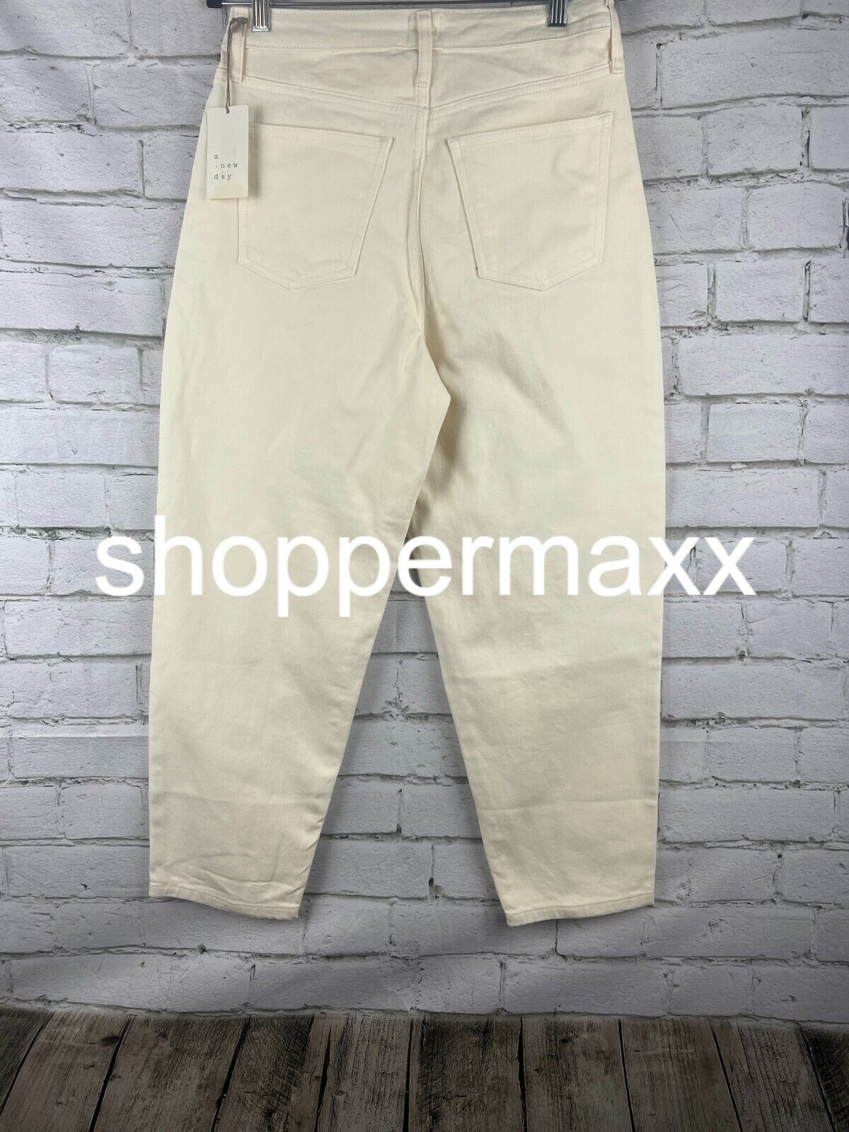 Women's High-Rise Carrot Leg Denim Pants - A New Day, Off-White, 4
