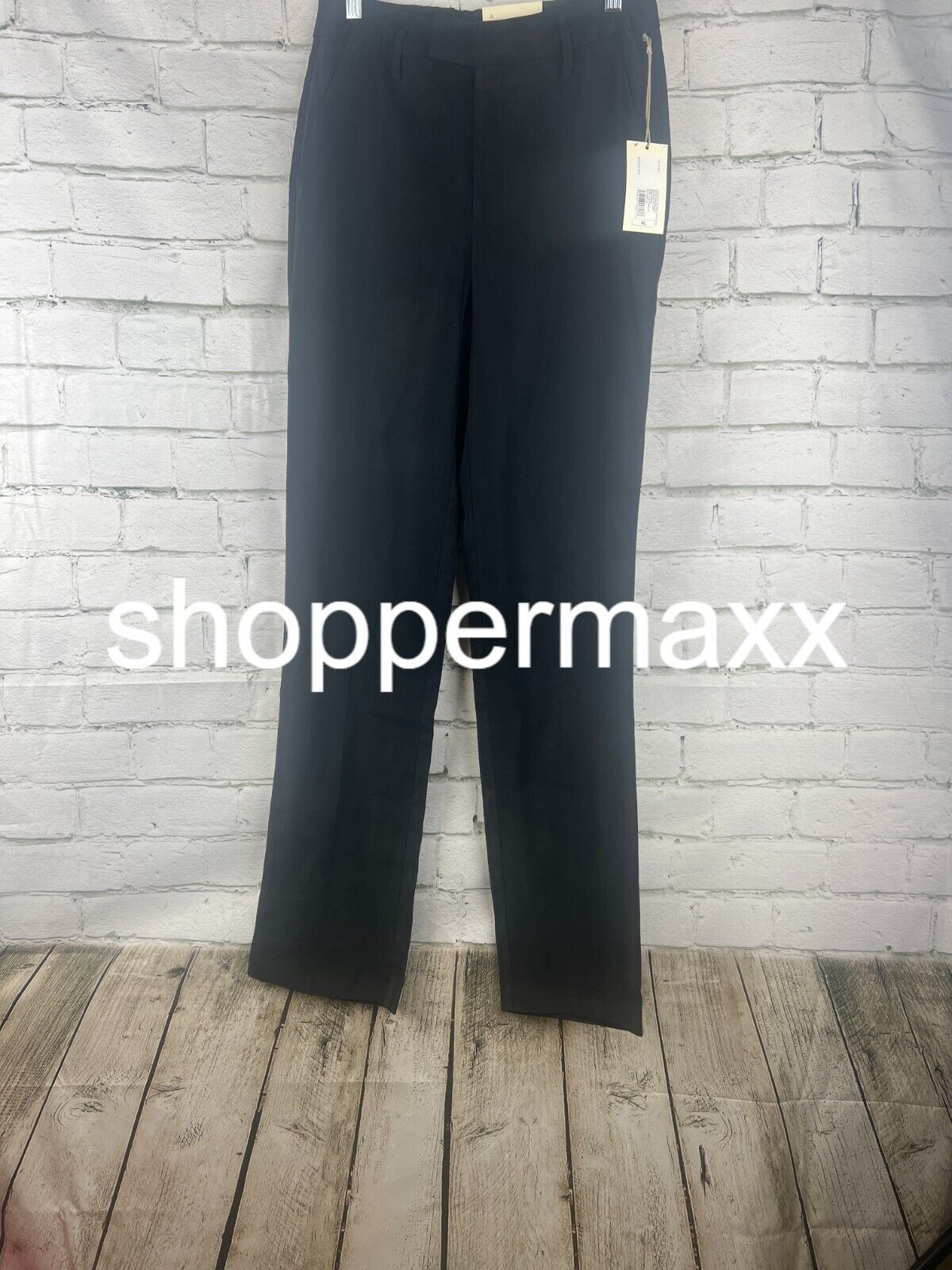 Women's High-Rise Regular Fit Full Length Straight Trousers -A New Day, Black,4L