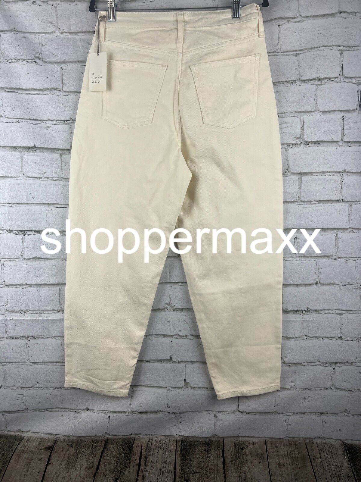 Women's High-Rise Carrot Leg Denim Pants - A New Day, Off-White, 4
