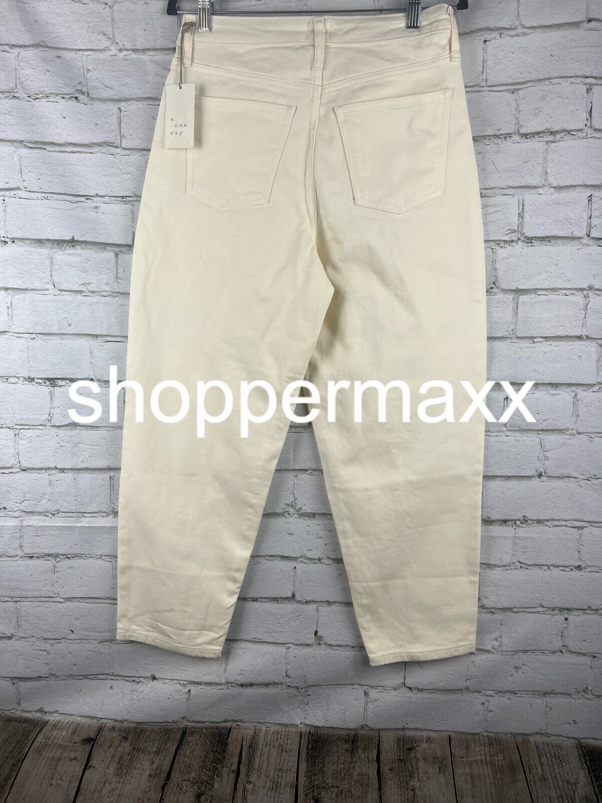 Women's High-Rise Carrot Leg Denim Pants - A New Day, Off-White, 4