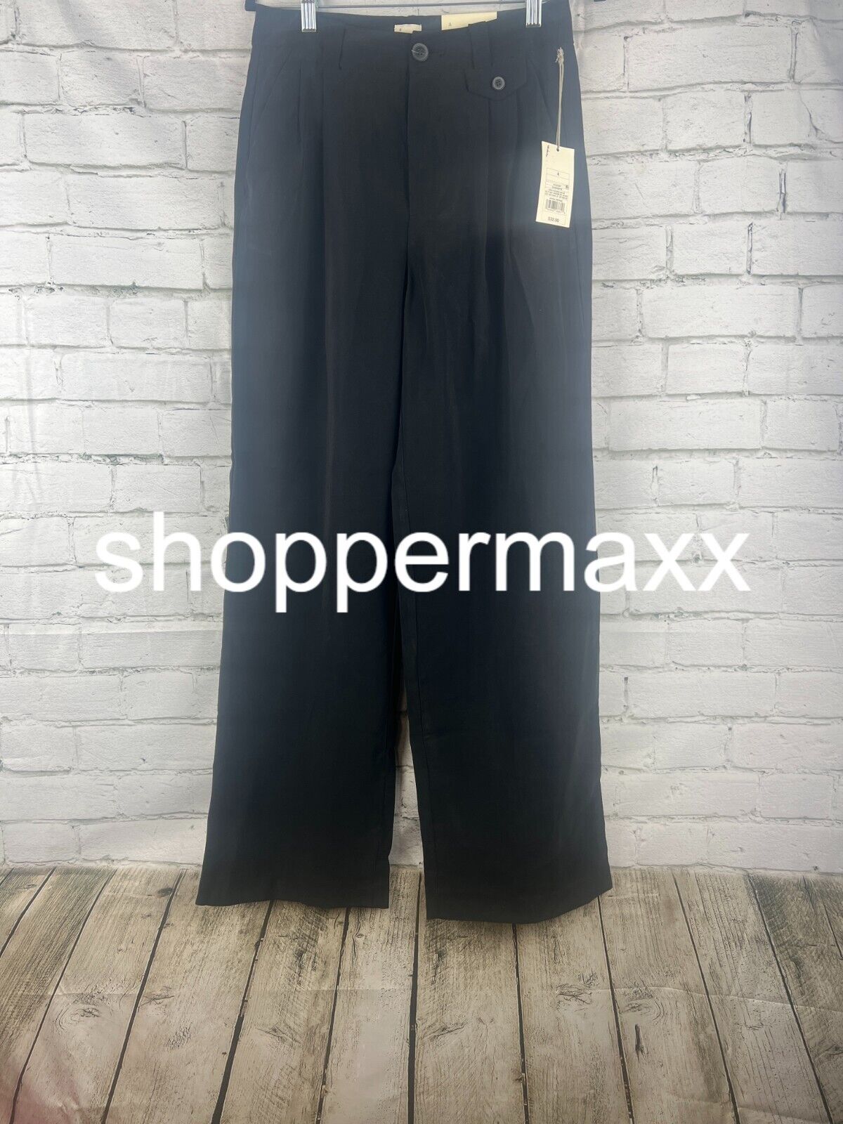 Women's High-Rise Relaxed Fit Baggy Wide Leg Trousers - A New Day, Black, 4