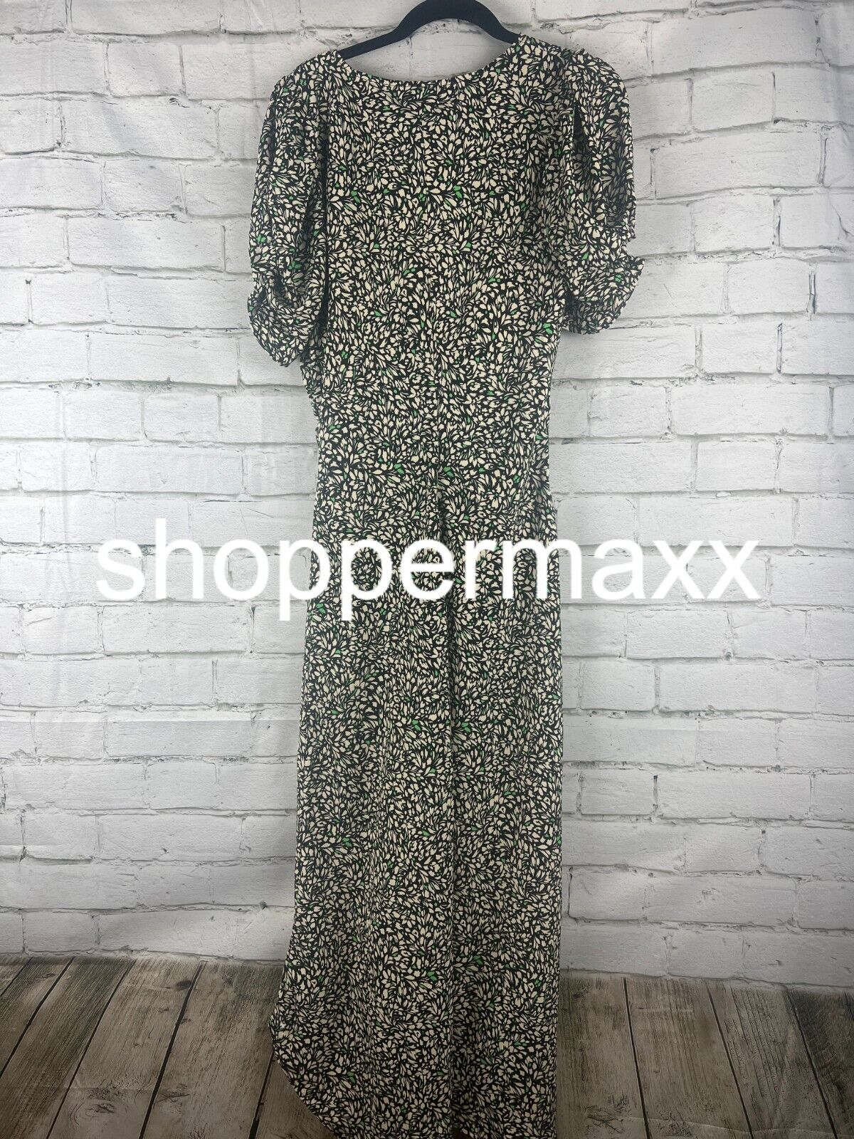 Women's Crepe Short Sleeve Midi Dress - A New Day, Green Floral, M