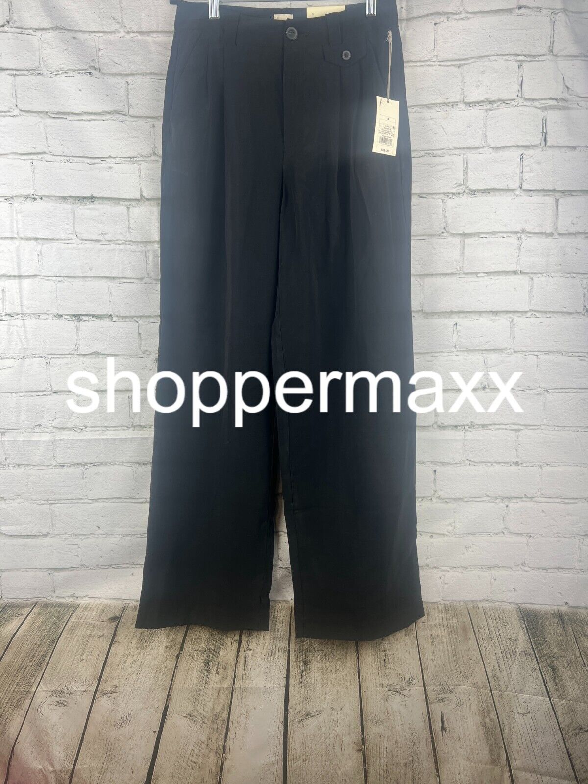 Women's High-Rise Relaxed Fit Baggy Wide Leg Trousers - A New Day, Black, 4