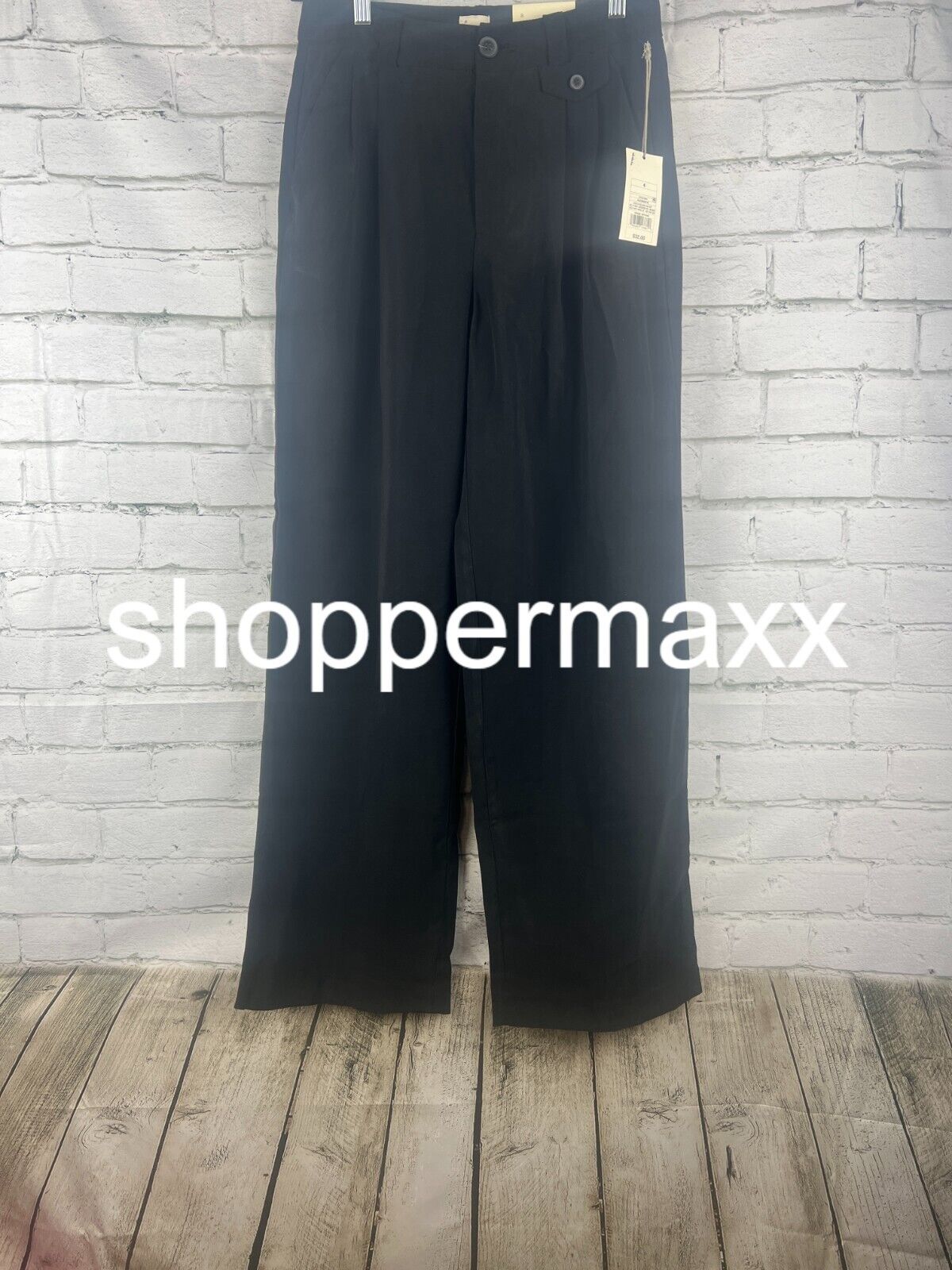 Women's High-Rise Relaxed Fit Baggy Wide Leg Trousers - A New Day, Black, 4