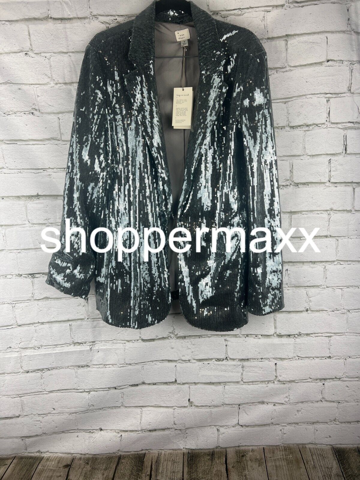 Women's Holiday Sequin Blazer - A New Day, Silver, S
