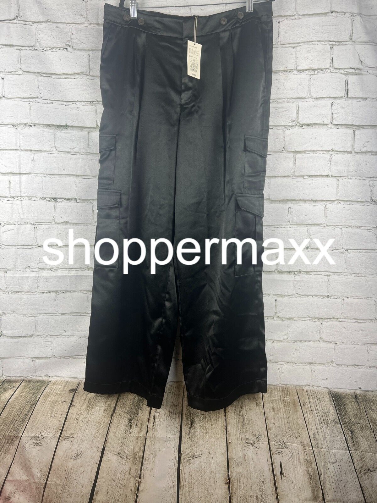 Women's High-Rise Satin Cargo Pants - A New Day, Black, 14