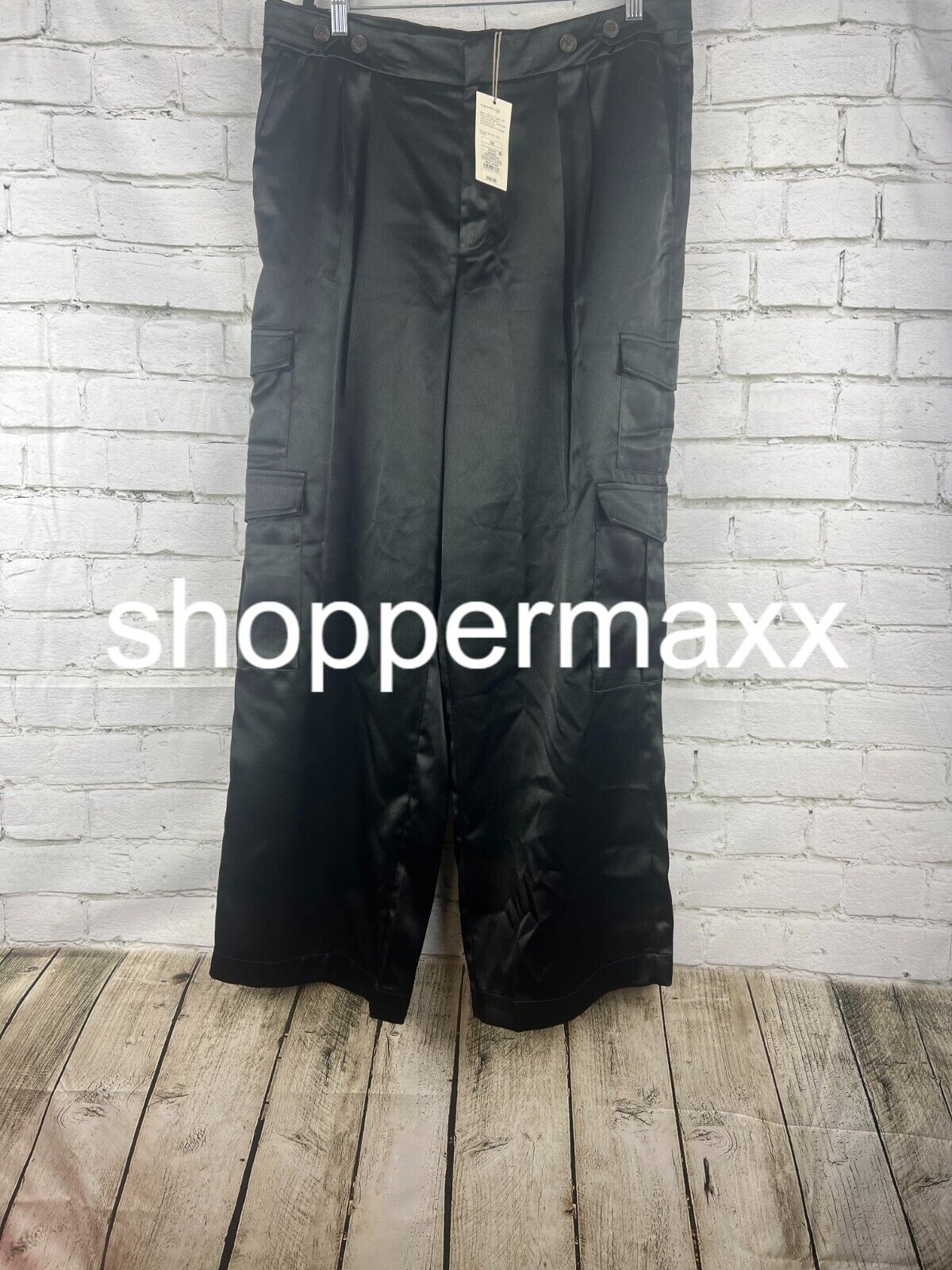 Women's High-Rise Satin Cargo Pants - A New Day, Black, 14
