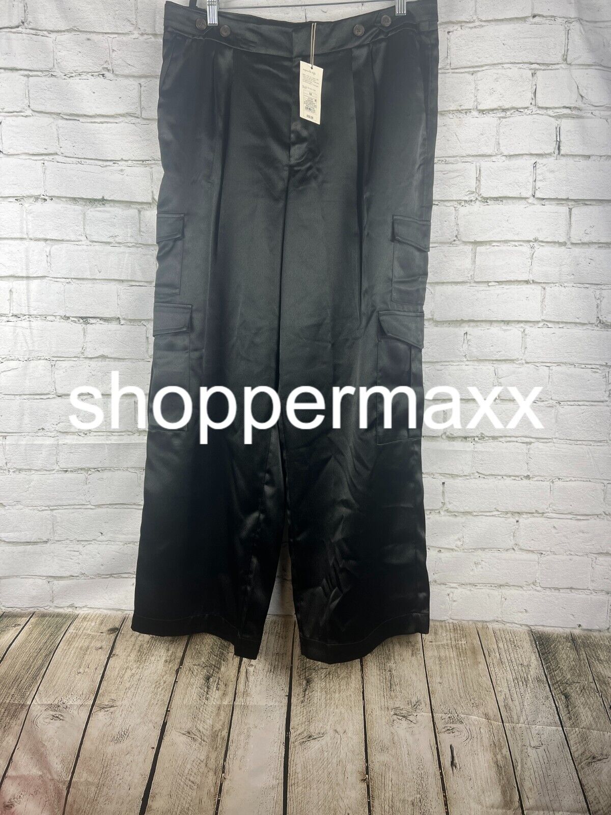 Women's High-Rise Satin Cargo Pants - A New Day, Black, 14