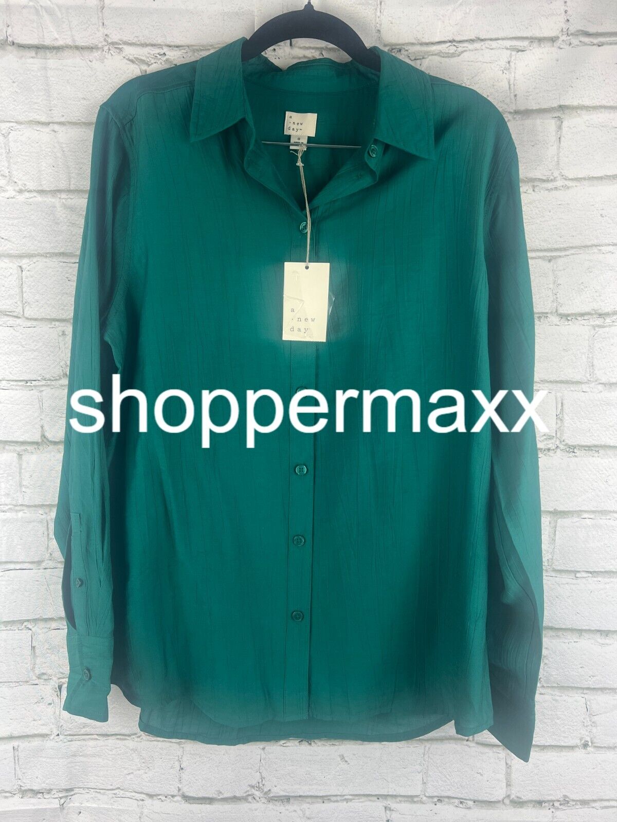 Women's Long Sleeve Button-Down Shirt - A New Day, Dark Green, S