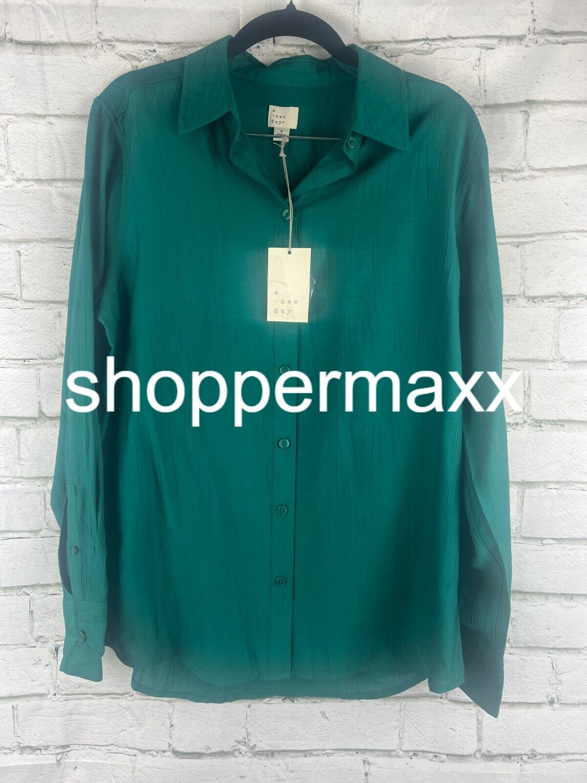 Women's Long Sleeve Button-Down Shirt - A New Day, Dark Green, S
