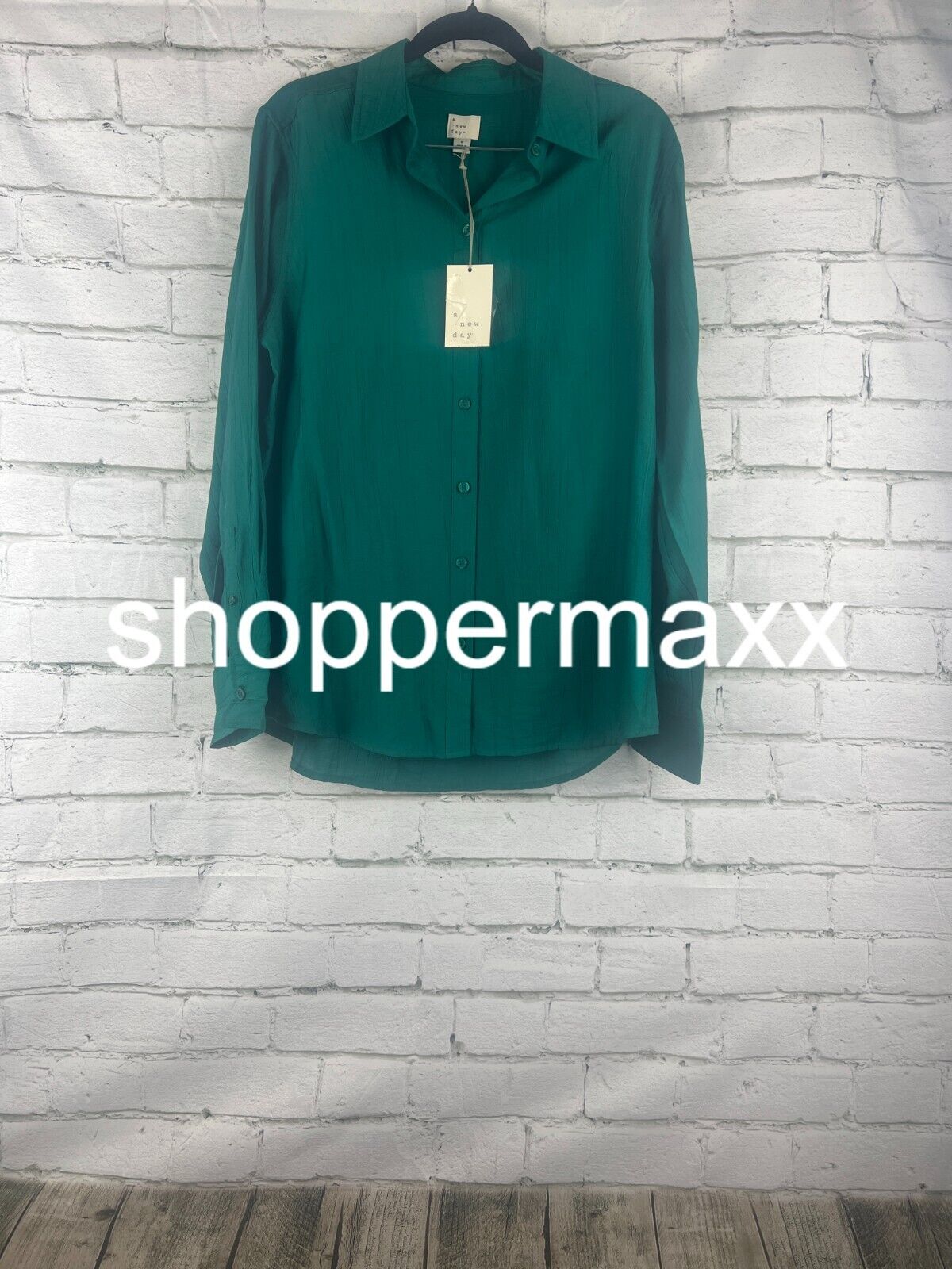 Women's Long Sleeve Button-Down Shirt - A New Day, Dark Green, S