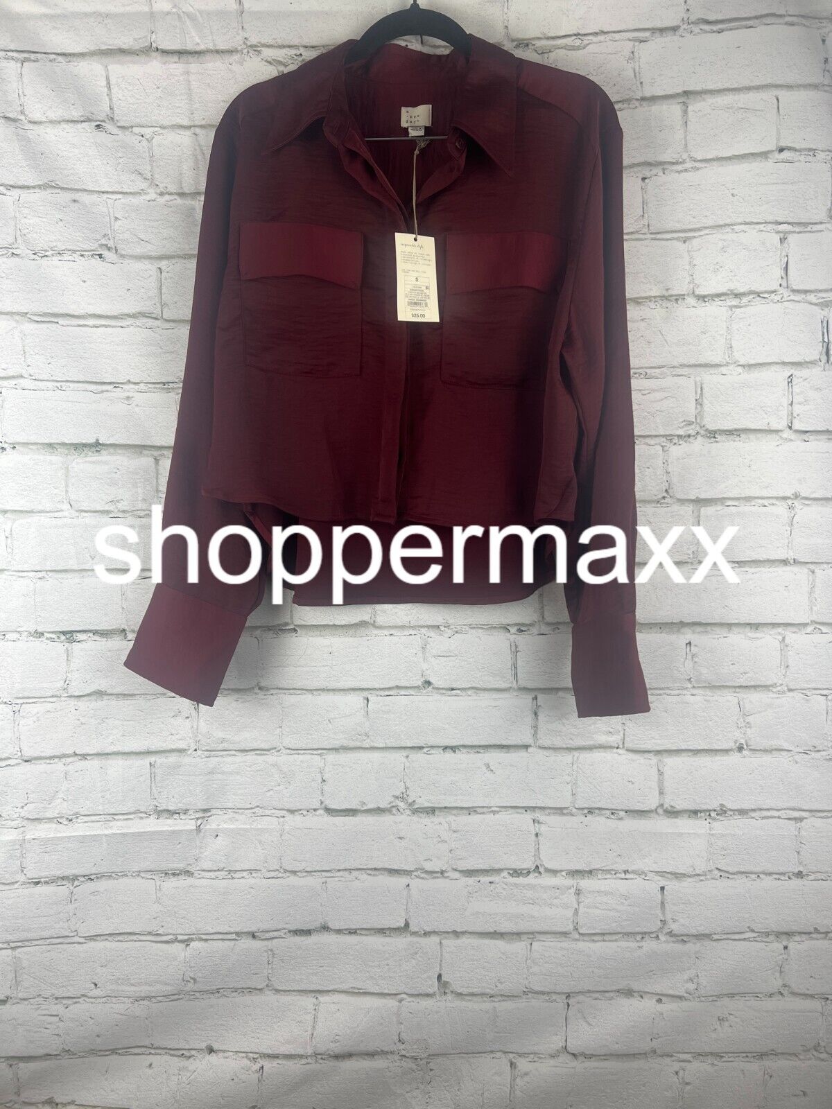 Women's Long Sleeve Button-Down Shirt - A New Day, Burgundy, S