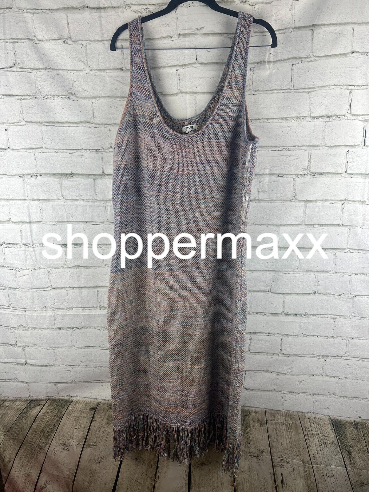 Women's Crochet Fringe Dress - Future Collective with Alani Noelle, Blue, 1X