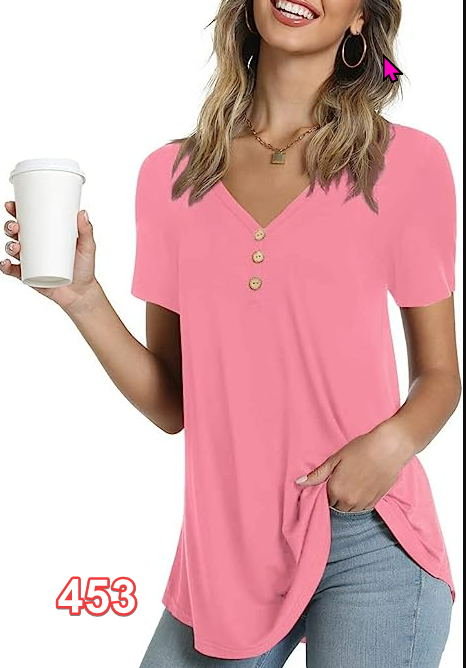 AWULIFFAN Women Summer Short Sleeve Tunic Top Loose Fit T-Shirt Button Up Blouse
