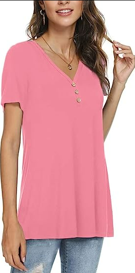AWULIFFAN Women Summer Short Sleeve Tunic Top Loose Fit T-Shirt Button Up Blouse