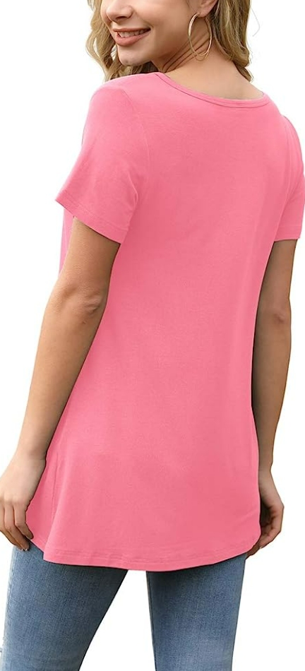 AWULIFFAN Women Summer Short Sleeve Tunic Top Loose Fit T-Shirt Button Up Blouse