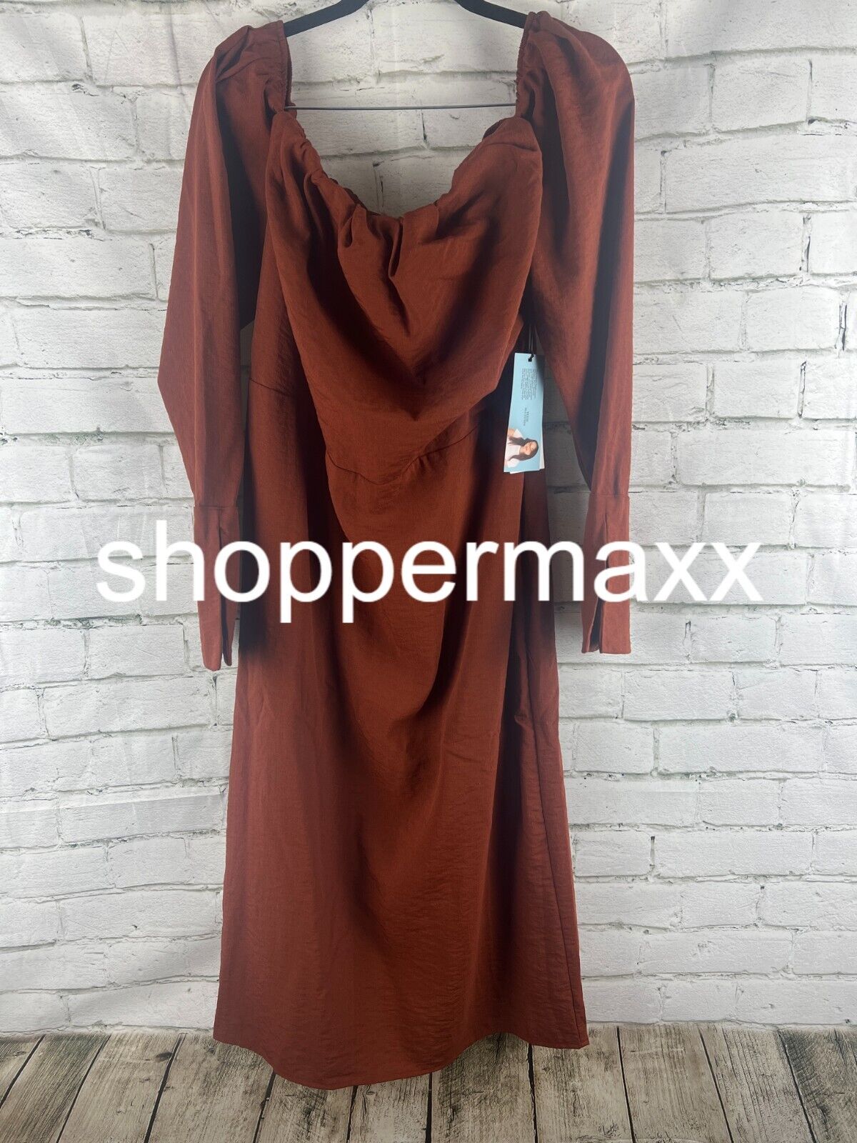 Women's Off the Shoulder Long Sleeve Midi Dress - Future Collective, Rust, 14