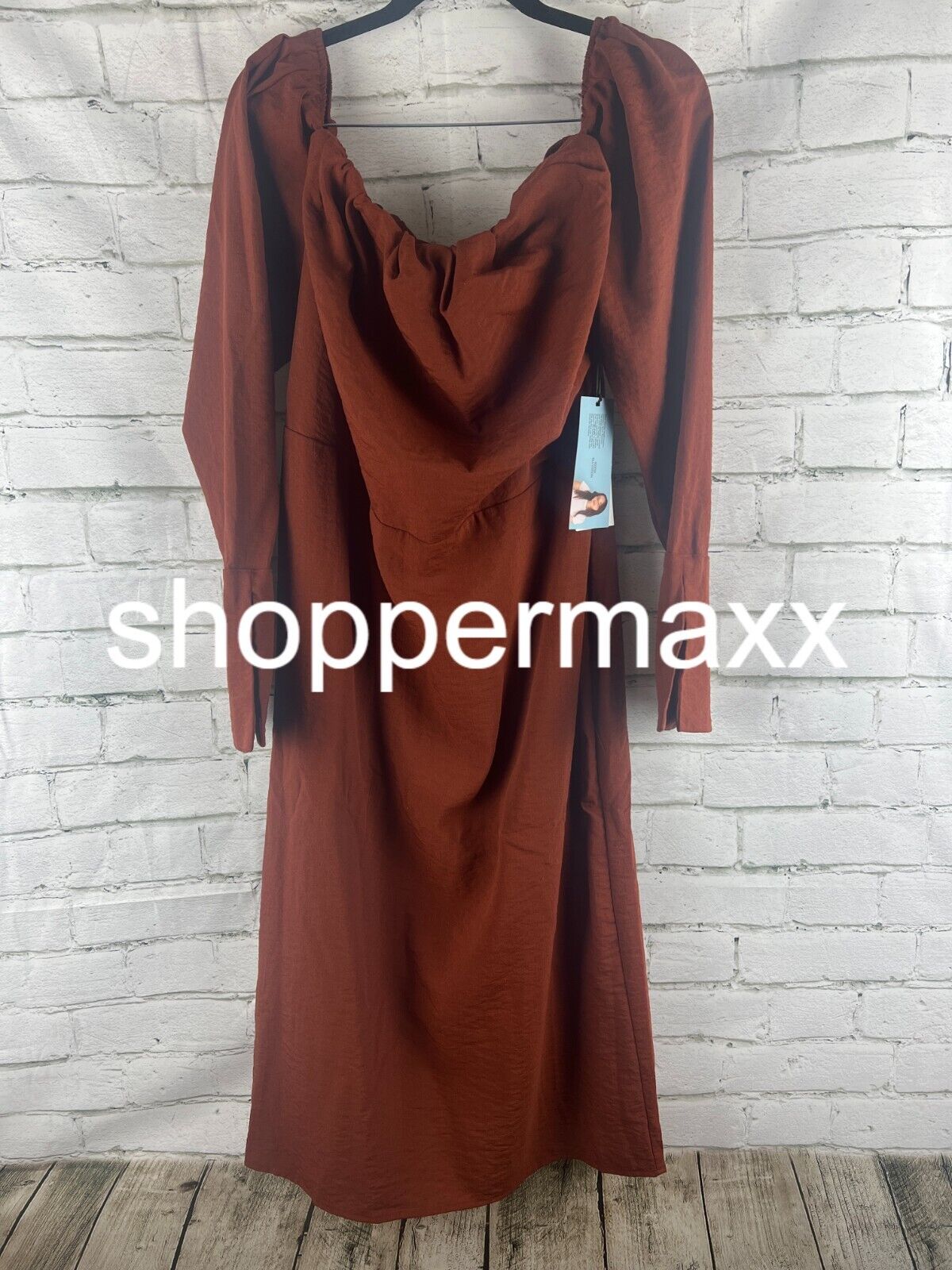 Women's Off the Shoulder Long Sleeve Midi Dress - Future Collective, Rust, 14