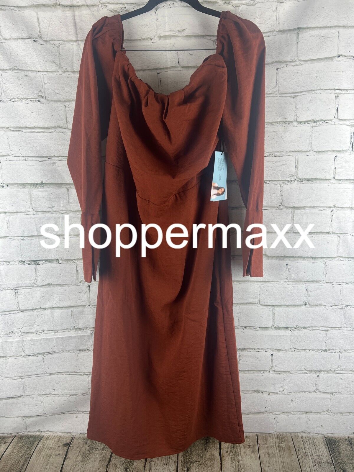 Women's Off the Shoulder Long Sleeve Midi Dress - Future Collective, Rust, 14