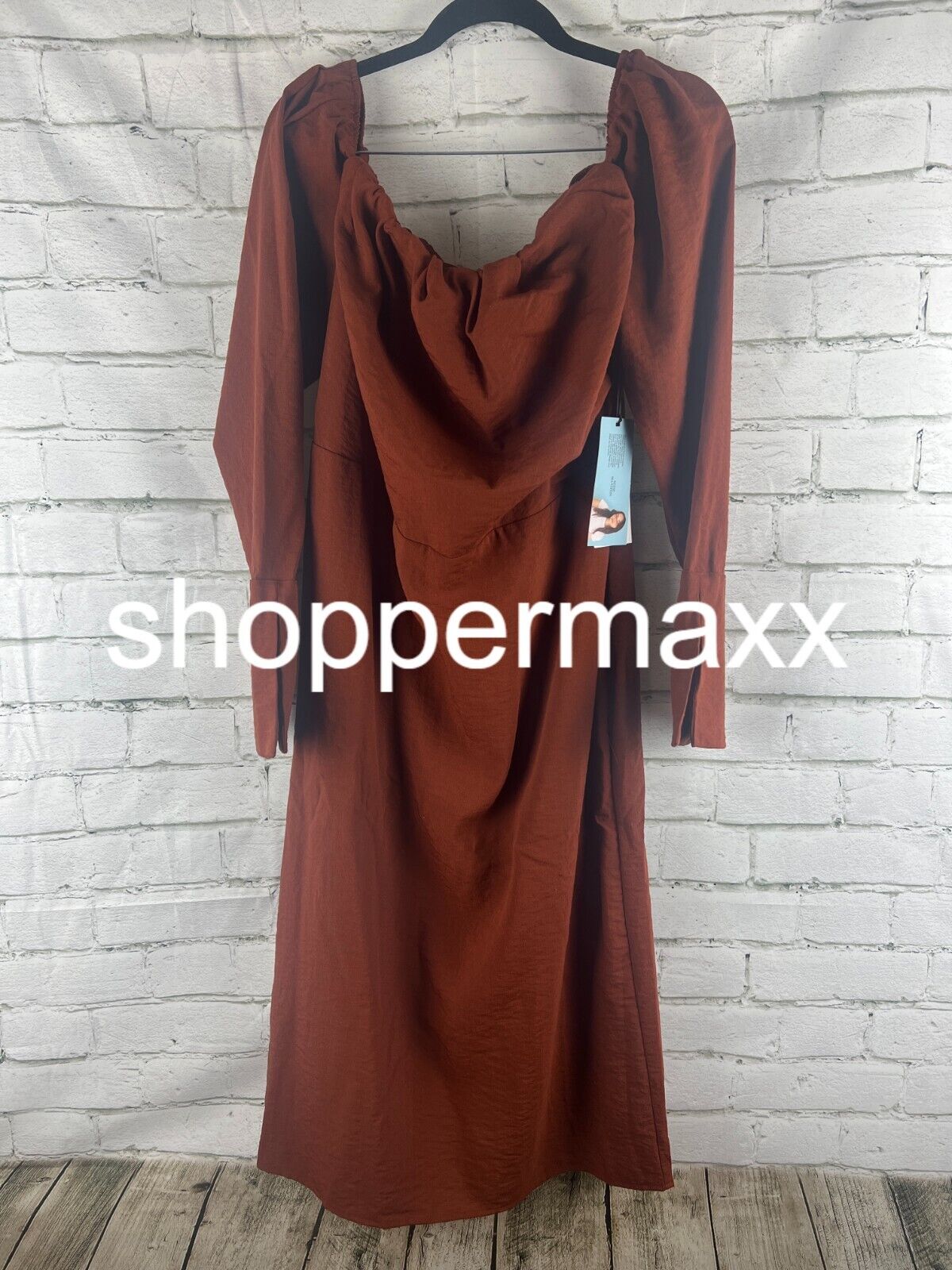 Women's Off the Shoulder Long Sleeve Midi Dress - Future Collective, Rust, 14