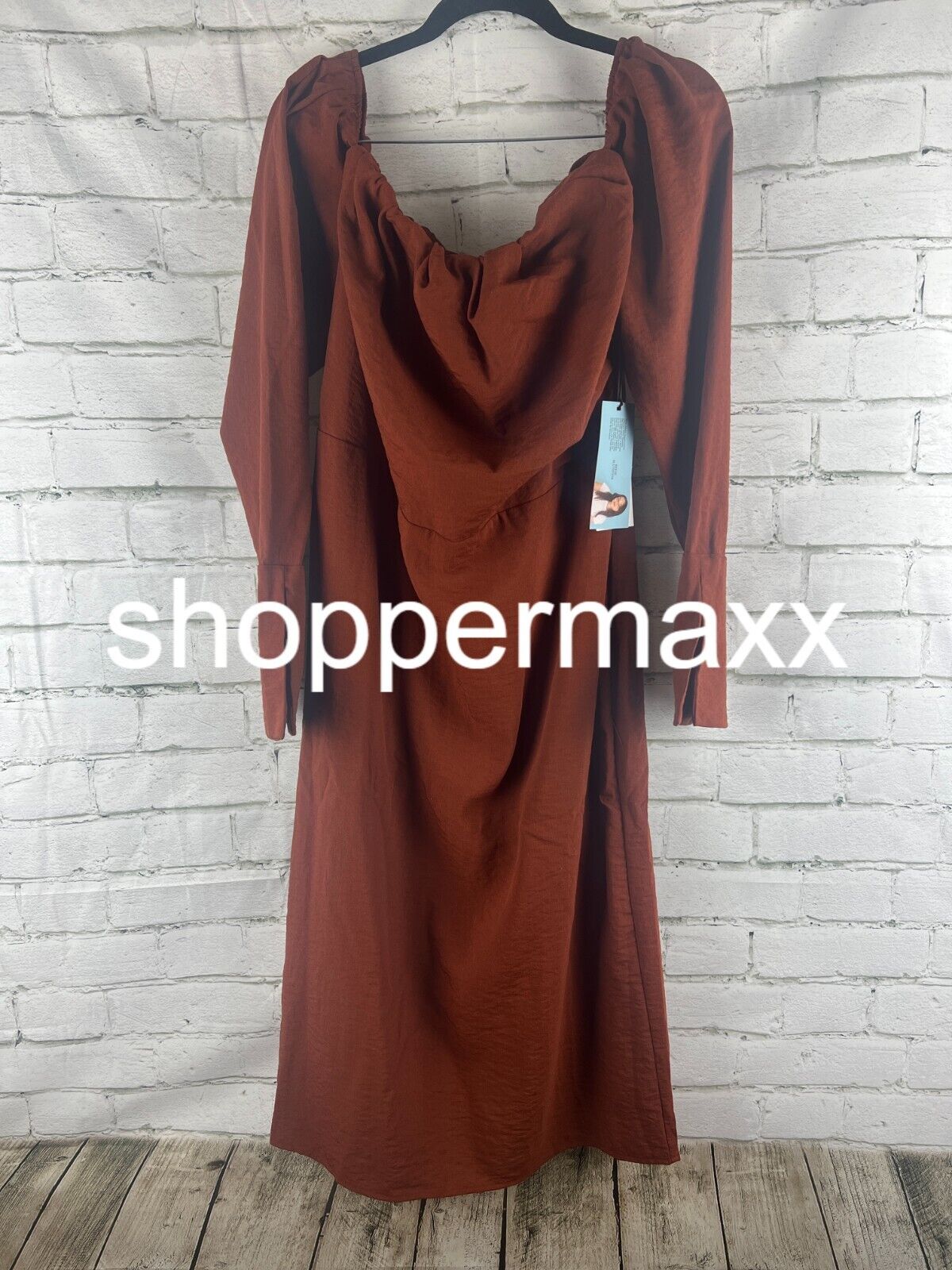 Women's Off the Shoulder Long Sleeve Midi Dress - Future Collective, Rust, 14