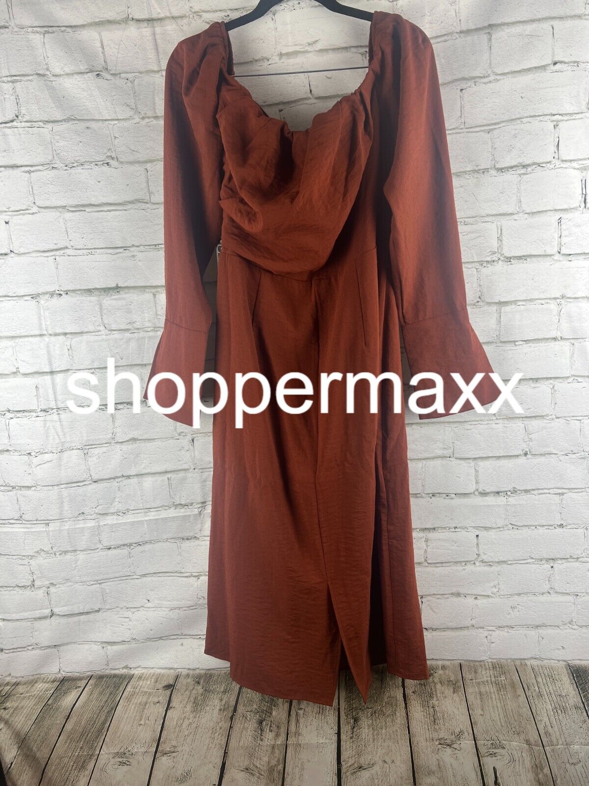 Women's Off the Shoulder Long Sleeve Midi Dress - Future Collective, Rust, 14