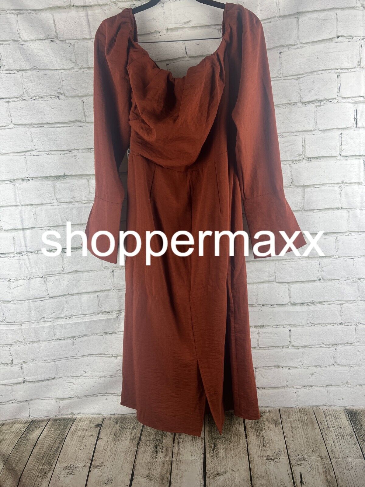 Women's Off the Shoulder Long Sleeve Midi Dress - Future Collective, Rust, 14