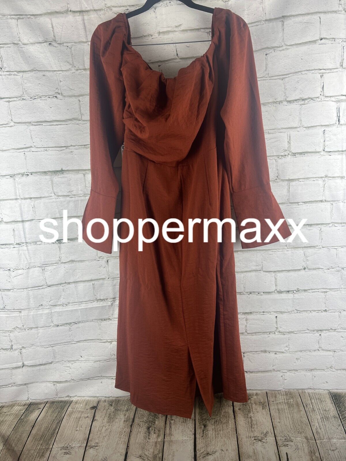 Women's Off the Shoulder Long Sleeve Midi Dress - Future Collective, Rust, 14