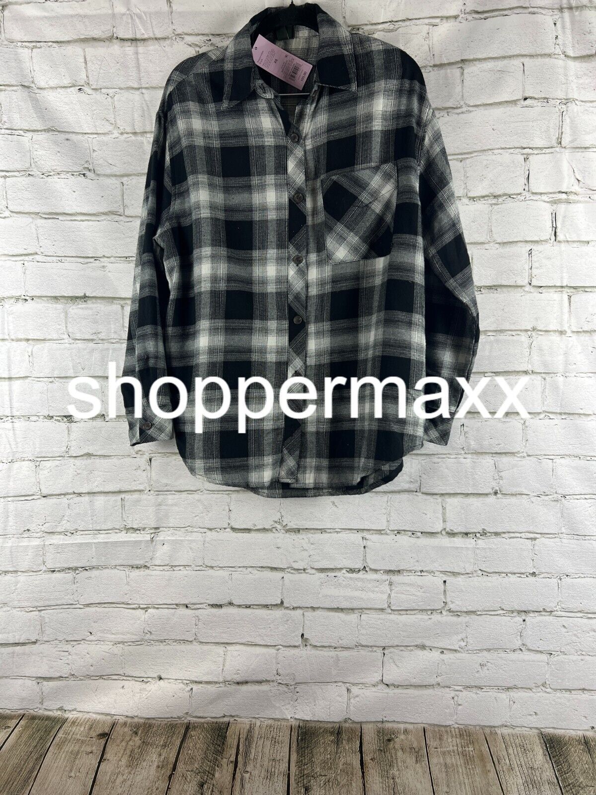 Women's Oversized Button-Down Flannel Shirt - Wild Fable, Black Plaid, XS