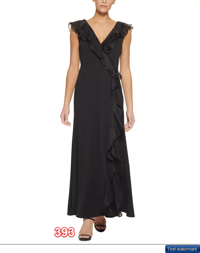 DKNY Double-Ruffled Surplice Gown Black 10
