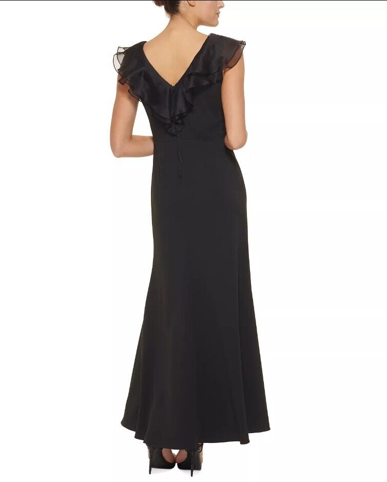DKNY Double-Ruffled Surplice Gown Black 10