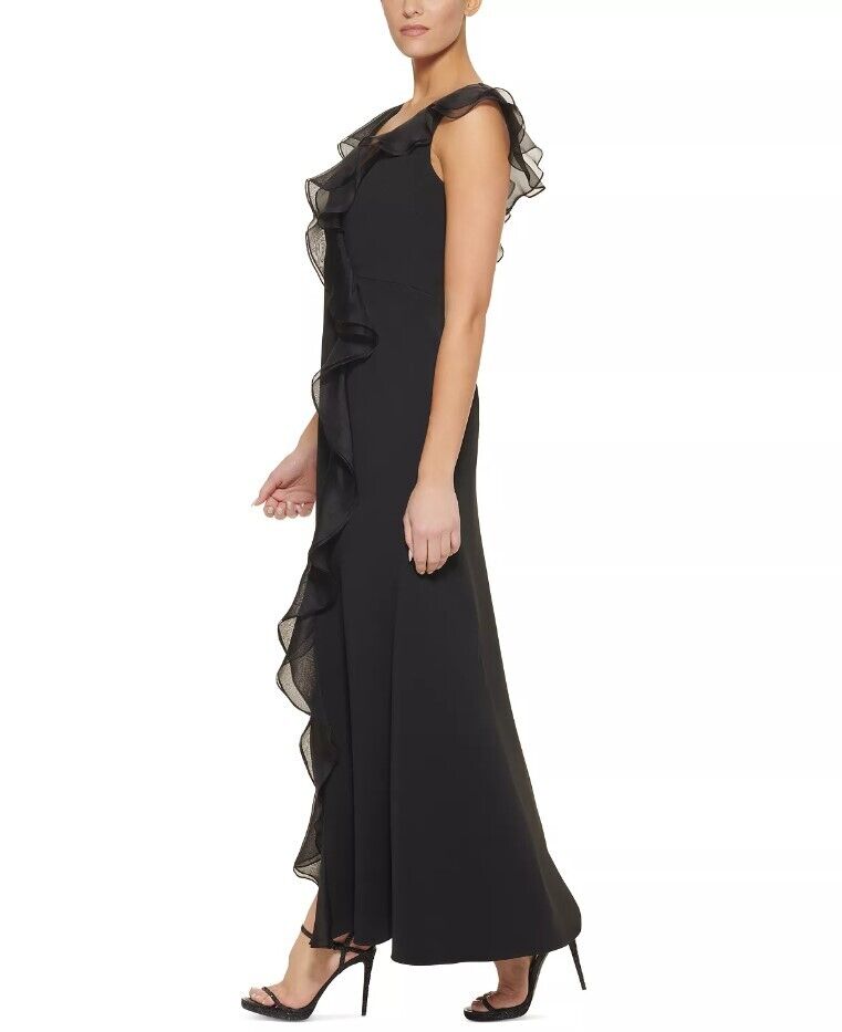 DKNY Double-Ruffled Surplice Gown Black 10