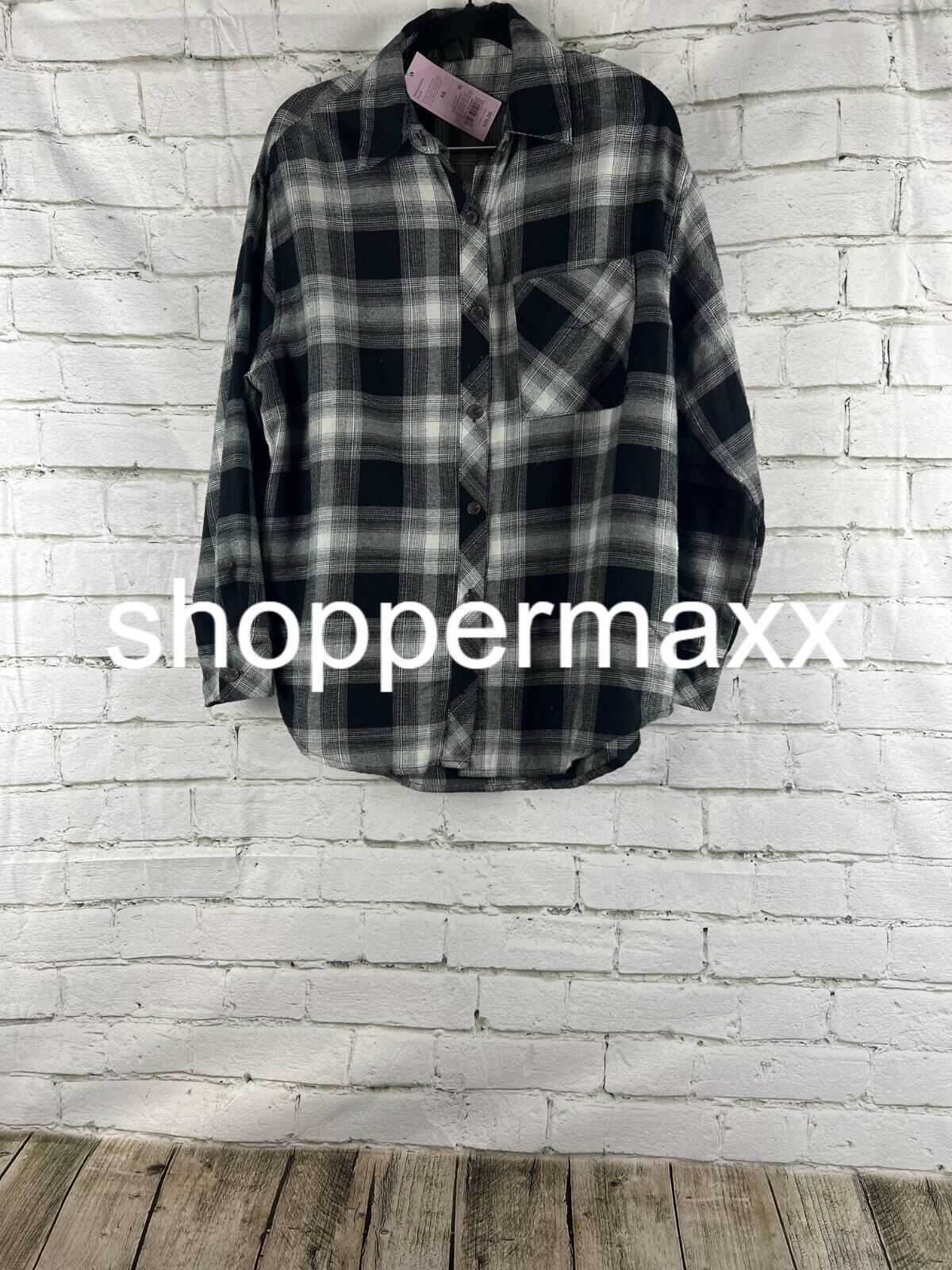Women's Oversized Button-Down Flannel Shirt - Wild Fable, Black Plaid, XS