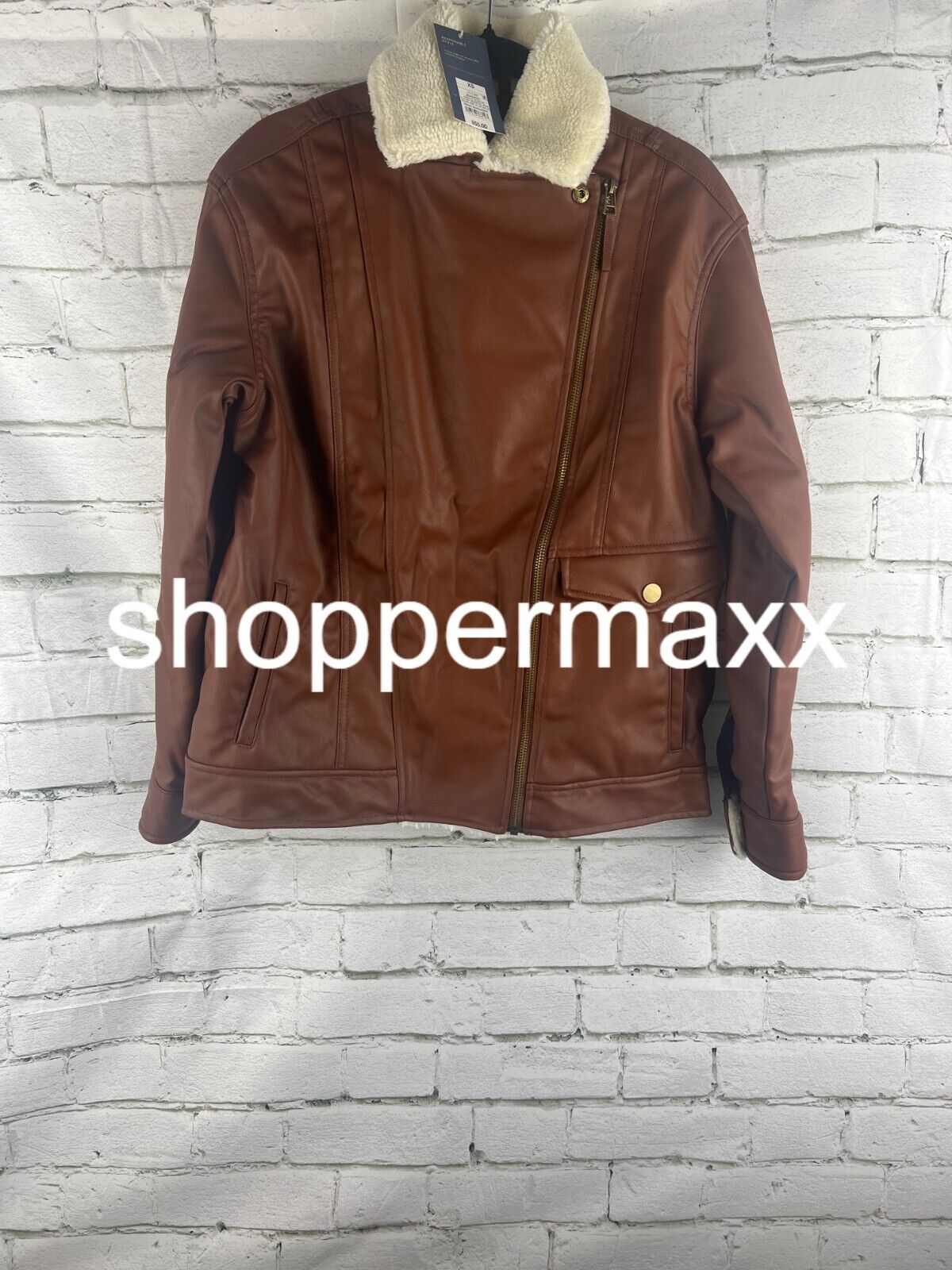 Women's Oversized Faux Leather Moto Jacket - Universal Thread, Brown, XS