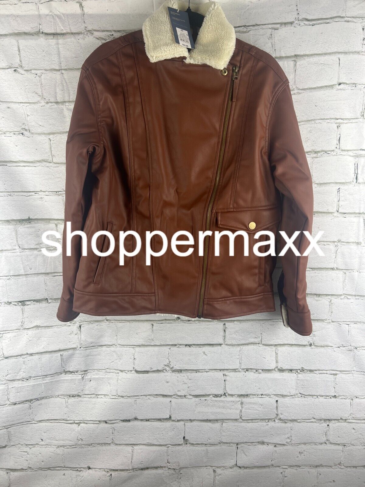 Women's Oversized Faux Leather Moto Jacket - Universal Thread, Brown, XS