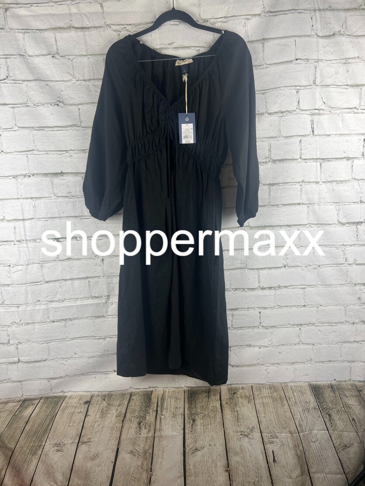 Women's Tie-Front Puff 3/4 Sleeve Midi Dress - Universal Thread, Black, S