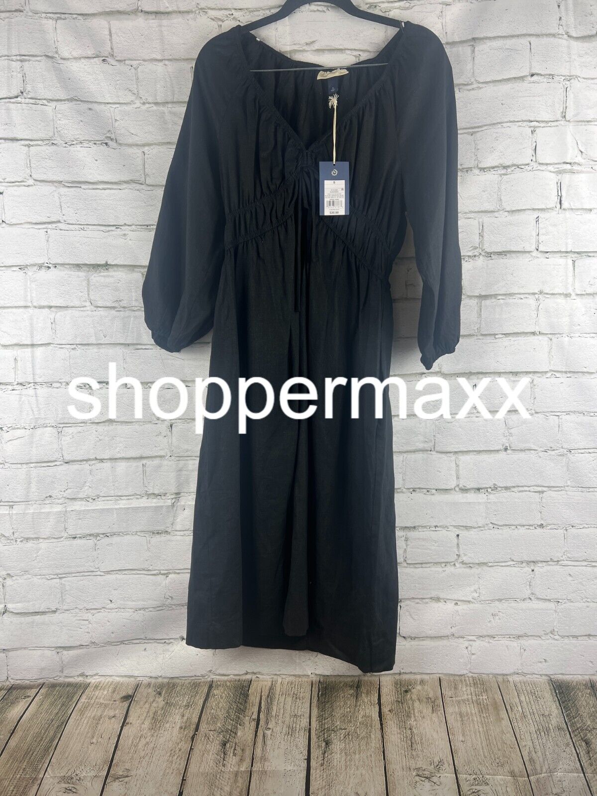 Women's Tie-Front Puff 3/4 Sleeve Midi Dress - Universal Thread, Black, S